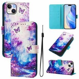 For iPhone 15 Art Colored Drawing Pattern Leather Phone Case(Dreamland)