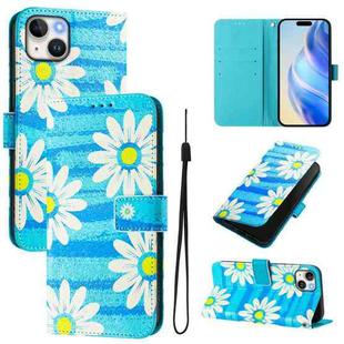 For iPhone 15 Art Colored Drawing Pattern Leather Phone Case(Blue daisy)