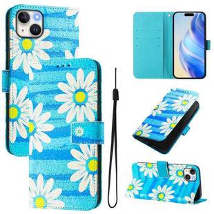 For iPhone 14 / 13 Art Colored Drawing Pattern Leather Phone Case(Blue daisy)