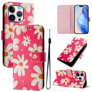 For iPhone 14 Pro Max Art Colored Drawing Pattern Leather Phone Case(Pink daisy)