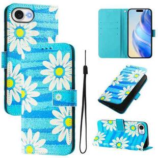 For iPhone SE 2024 Art Colored Drawing Pattern Leather Phone Case(Blue daisy)