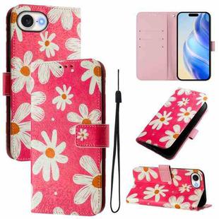 For iPhone SE 2024 Art Colored Drawing Pattern Leather Phone Case(Pink daisy)