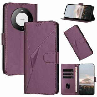 For Huawei Mate 60 Triangle Pattern Buckle Clasp Leather Phone Case(Dark Purple)