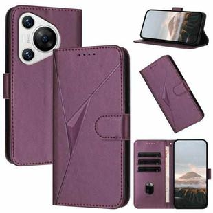 For Huawei Pura 70 Triangle Pattern Buckle Clasp Leather Phone Case(Dark Purple)