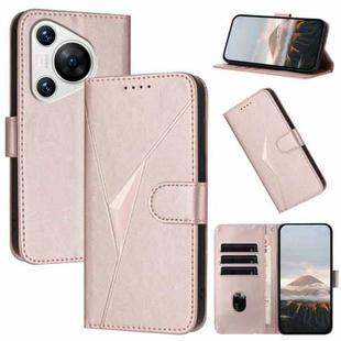 For Huawei Pura 70 Triangle Pattern Buckle Clasp Leather Phone Case(Rose Gold)