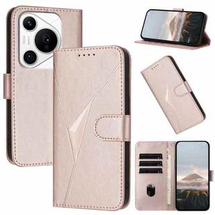 For Huawei Pura 70 Pro / Pura 70 Ultra Triangle Pattern Buckle Clasp Leather Phone Case(Rose Gold)