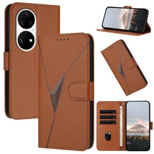 For Huawei P50 Pro Triangle Pattern Buckle Clasp Leather Phone Case(Brown)