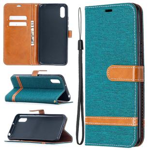 For Xiaomi Redmi 9A Color Matching Denim Texture Horizontal Flip Leather Case with Holder & Card Slots & Wallet & Lanyard(Green)