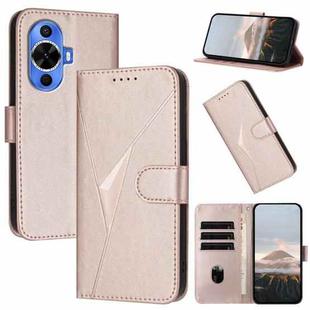 For Huawei nova 12s Triangle Pattern Buckle Clasp Leather Phone Case(Rose Gold)