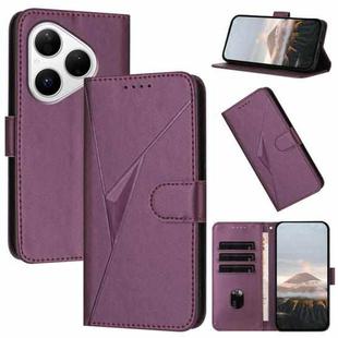 For Huawei Pura 80 5G Triangle Pattern Buckle Clasp Leather Phone Case(Dark Purple)