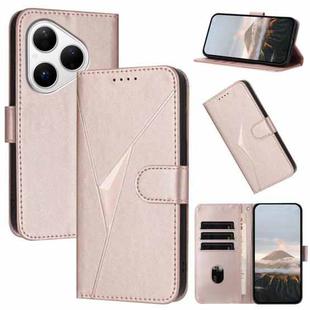 For Huawei Pura 80 5G Triangle Pattern Buckle Clasp Leather Phone Case(Rose Gold)