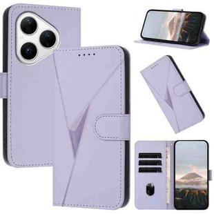 For Huawei Pura 80 5G Triangle Pattern Buckle Clasp Leather Phone Case(Light Purple)