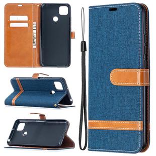 For Xiaomi Redmi 9C Color Matching Denim Texture Horizontal Flip Leather Case with Holder & Card Slots & Wallet & Lanyard(Dark Blue)