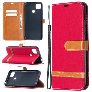 For Xiaomi Redmi 9C Color Matching Denim Texture Horizontal Flip Leather Case with Holder & Card Slots & Wallet & Lanyard(Red)