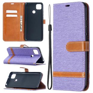 For Xiaomi Redmi 9C Color Matching Denim Texture Horizontal Flip Leather Case with Holder & Card Slots & Wallet & Lanyard(Purple)