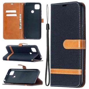 For Xiaomi Redmi 9C Color Matching Denim Texture Horizontal Flip Leather Case with Holder & Card Slots & Wallet & Lanyard(Black)