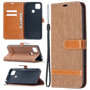 For Xiaomi Redmi 9C Color Matching Denim Texture Horizontal Flip Leather Case with Holder & Card Slots & Wallet & Lanyard(Brown)