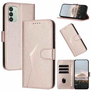 For Samsung Galaxy M13 India / F13 Triangle Pattern Buckle Clasp Leather Phone Case(Rose Gold)