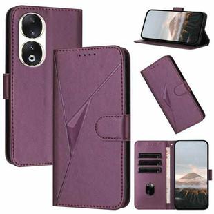 For Honor 90 Triangle Pattern Buckle Clasp Leather Phone Case(Dark Purple)