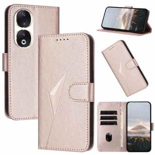 For Honor 90 Triangle Pattern Buckle Clasp Leather Phone Case(Rose Gold)