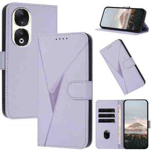 For Honor 90 Triangle Pattern Buckle Clasp Leather Phone Case(Light Purple)