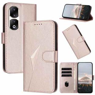 For Honor 90 Pro Triangle Pattern Buckle Clasp Leather Phone Case(Rose Gold)