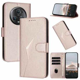 For Honor Magic5 Pro Triangle Pattern Buckle Clasp Leather Phone Case(Rose Gold)