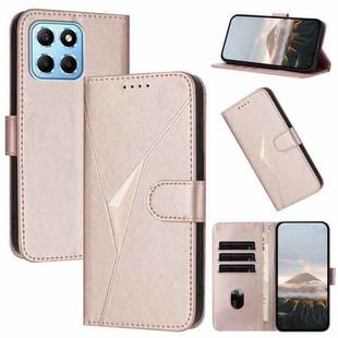 For Honor X8 5G Triangle Pattern Buckle Clasp Leather Phone Case(Rose Gold)