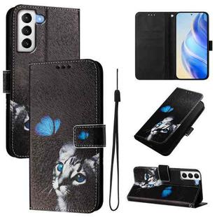 For Samsung Galaxy S21+ 5G Art Colored Drawing Pattern Leather Phone Case(Butterfly cat)