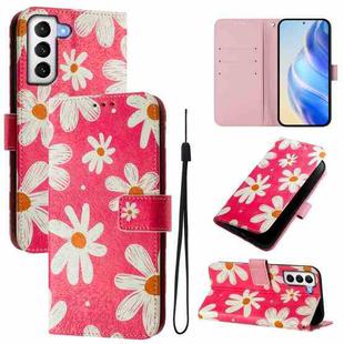 For Samsung Galaxy S21+ 5G Art Colored Drawing Pattern Leather Phone Case(Pink daisy)