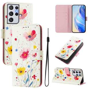 For Samsung Galaxy S21 Ultra 5G Art Colored Drawing Pattern Leather Phone Case(Flowers and plants)