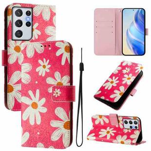 For Samsung Galaxy S21 Ultra 5G Art Colored Drawing Pattern Leather Phone Case(Pink daisy)