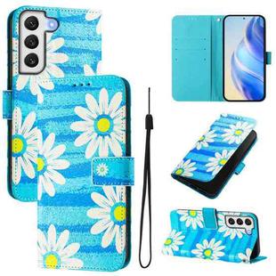 For Samsung Galaxy S22 5G Art Colored Drawing Pattern Leather Phone Case(Blue daisy)