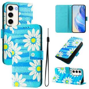 For Samsung Galaxy S23 5G Art Colored Drawing Pattern Leather Phone Case(Blue daisy)