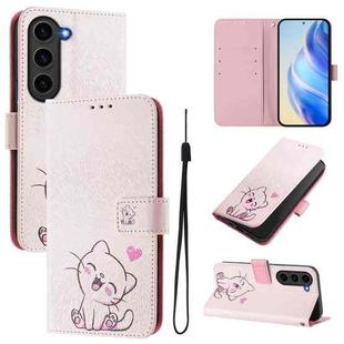 For Samsung Galaxy S23+ 5G Art Colored Drawing Pattern Leather Phone Case(Cute cat)