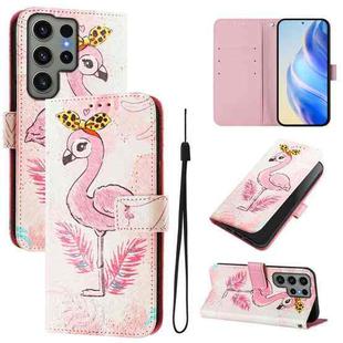 For Samsung Galaxy S23 Ultra 5G Art Colored Drawing Pattern Leather Phone Case(Flamingo)