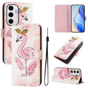 For Samsung Galaxy S24 FE 5G Art Colored Drawing Pattern Leather Phone Case(Flamingo)