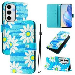 For Samsung Galaxy S24 FE 5G Art Colored Drawing Pattern Leather Phone Case(Blue daisy)