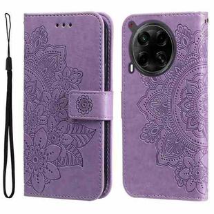 For Tecno Camon 30 4G / 5G Seven-petal Flowers Embossing Leather Phone Case(Light Purple)