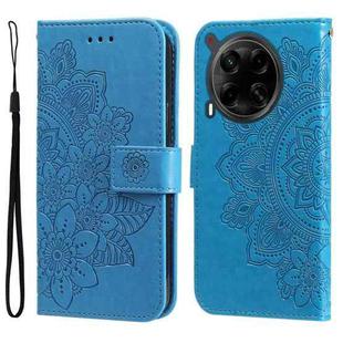 For Tecno Camon 30 4G / 5G Seven-petal Flowers Embossing Leather Phone Case(Blue)