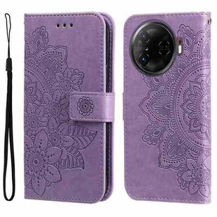 For Tecno Camon 30 Pro Seven-petal Flowers Embossing Leather Phone Case(Light Purple)