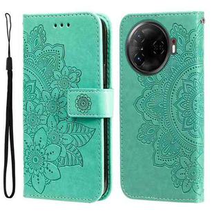 For Tecno Camon 30 Pro Seven-petal Flowers Embossing Leather Phone Case(Green)