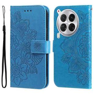 For Tecno Camon 30 Premier Seven-petal Flowers Embossing Leather Phone Case(Blue)