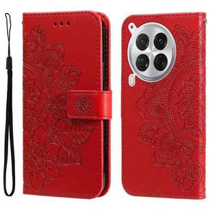 For Tecno Camon 30 Premier Seven-petal Flowers Embossing Leather Phone Case(Red)