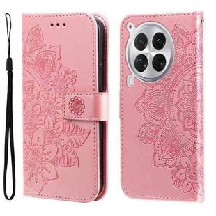 For Tecno Camon 30 Premier Seven-petal Flowers Embossing Leather Phone Case(Rose Gold)