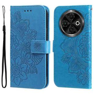 For Tecno Spark 30C Seven-petal Flowers Embossing Leather Phone Case(Blue)