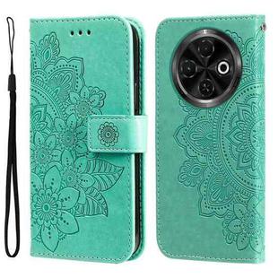 For Tecno Spark 30C Seven-petal Flowers Embossing Leather Phone Case(Green)