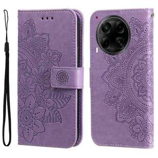 For Tecno Camon 30S / Camon 30S Pro Seven-petal Flowers Embossing Leather Phone Case(Light Purple)