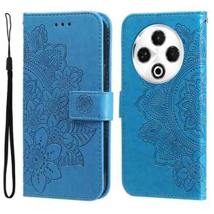 For Tecno Spark 30 4G Seven-petal Flowers Embossing Leather Phone Case(Blue)