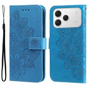For Tecno Spark 40 4G Seven-petal Flowers Embossing Leather Phone Case(Blue)